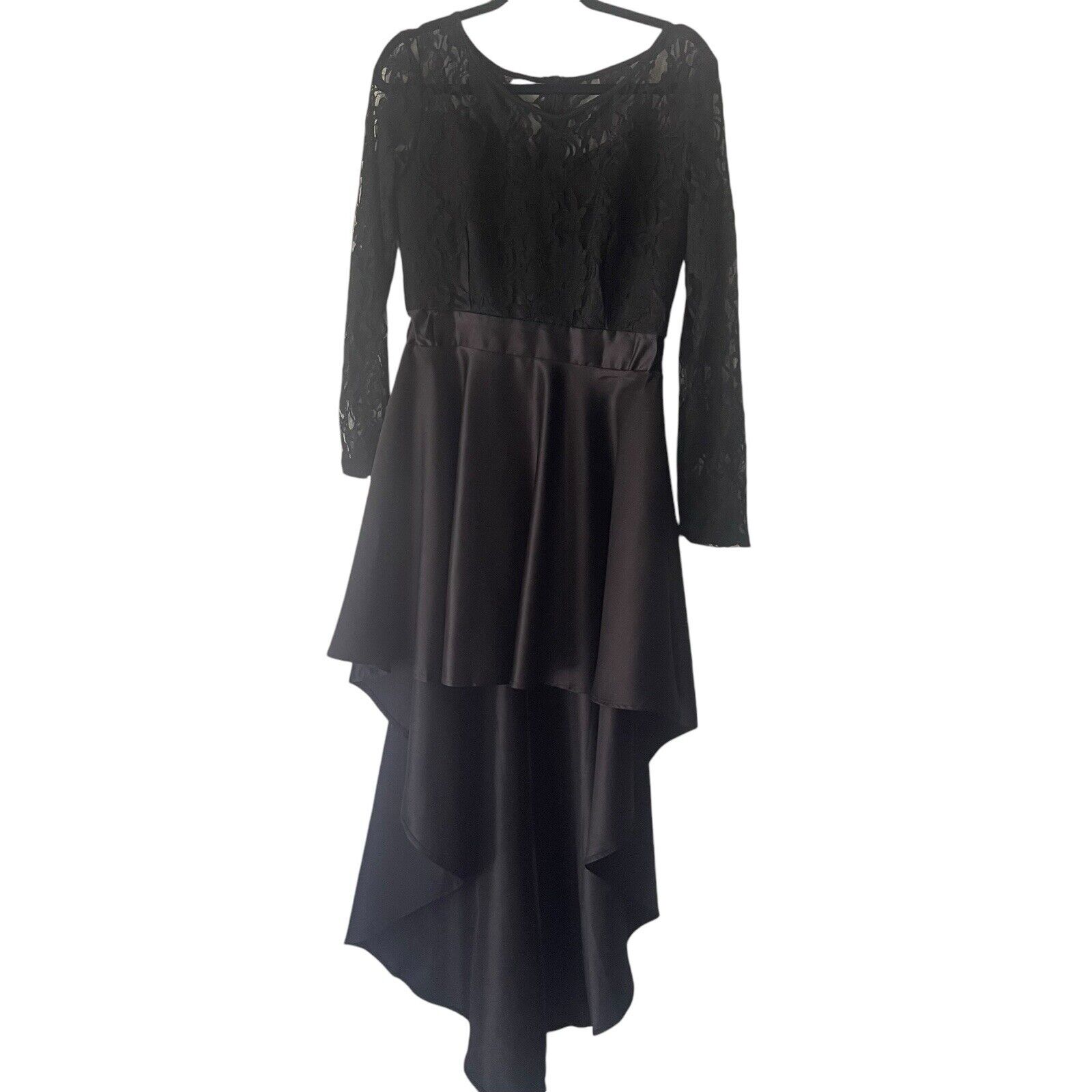 Witchy Women's Size Large Black Lace Vampire Goth High Low Satin Dress